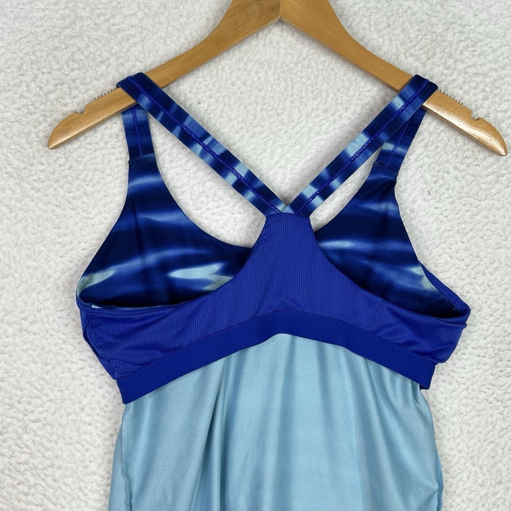 Athleta Tankini Swim Top Womens L Blue Racerback Shelf Bra Crossback Athletic - Picture 8 of 14